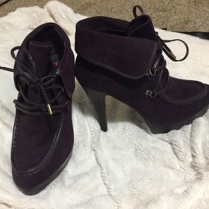 Purple heeled ankle booties